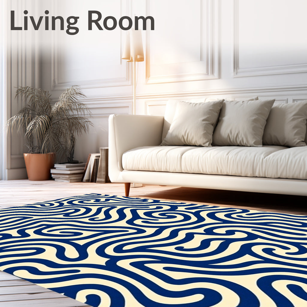 Navy Wavy Curl Fluid Rug