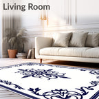 Classic Navy Floral Medallion Frame Rug