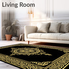 Black Golden Ornate Floral Medallion Border Rug