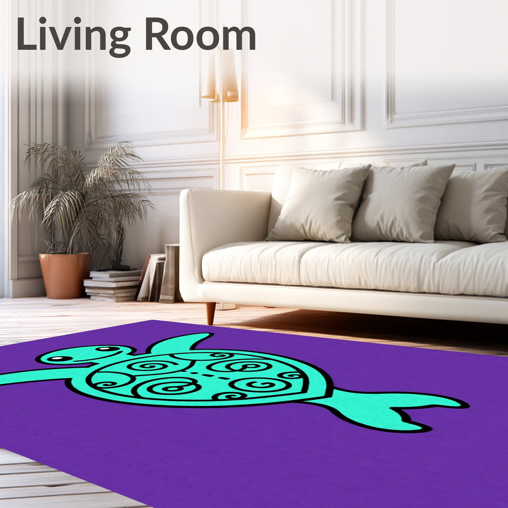 Turquoise Swirl Turtle Purple Background Rug