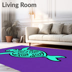 Turquoise Swirl Turtle Purple Background Rug