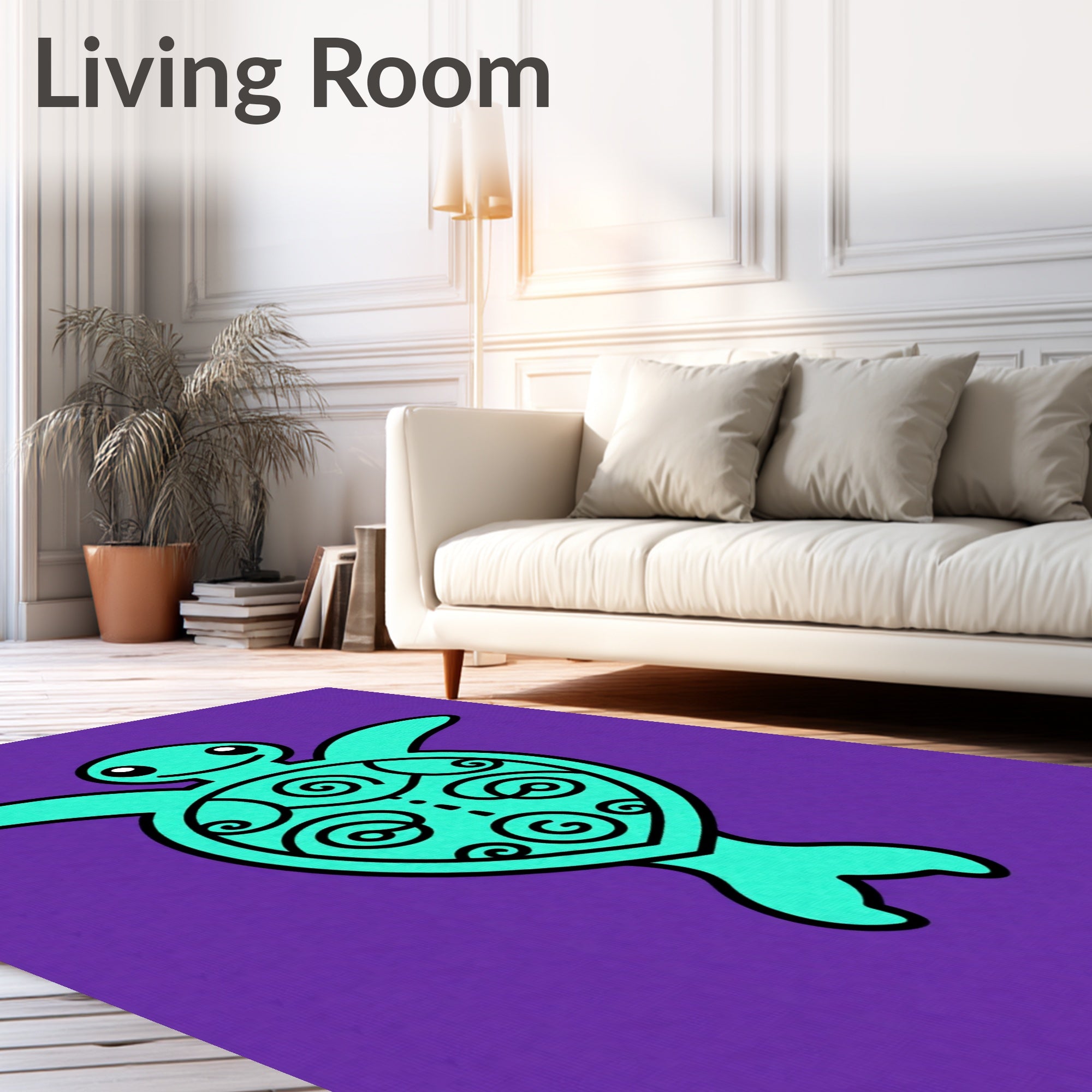 Turquoise Swirl Turtle Purple Background Rug