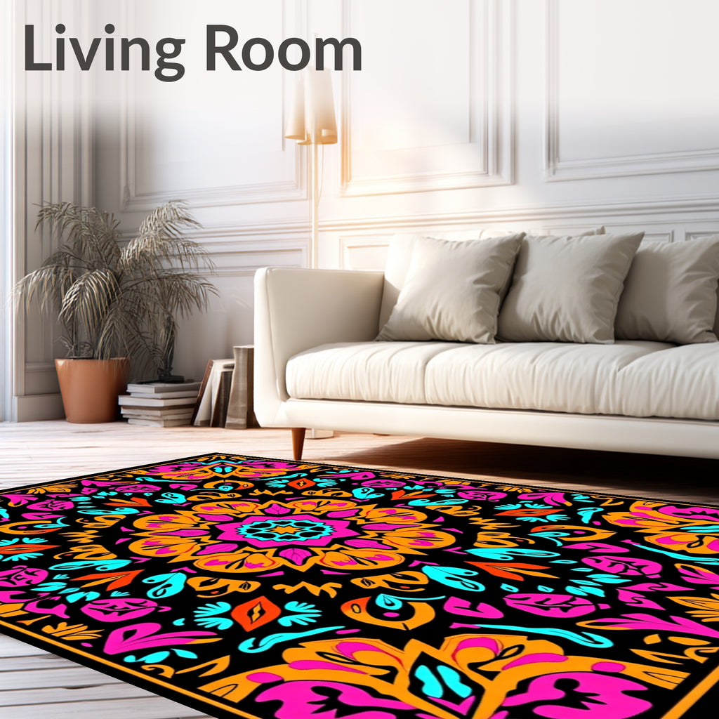Vibrant Retro Mandala Floral Rug