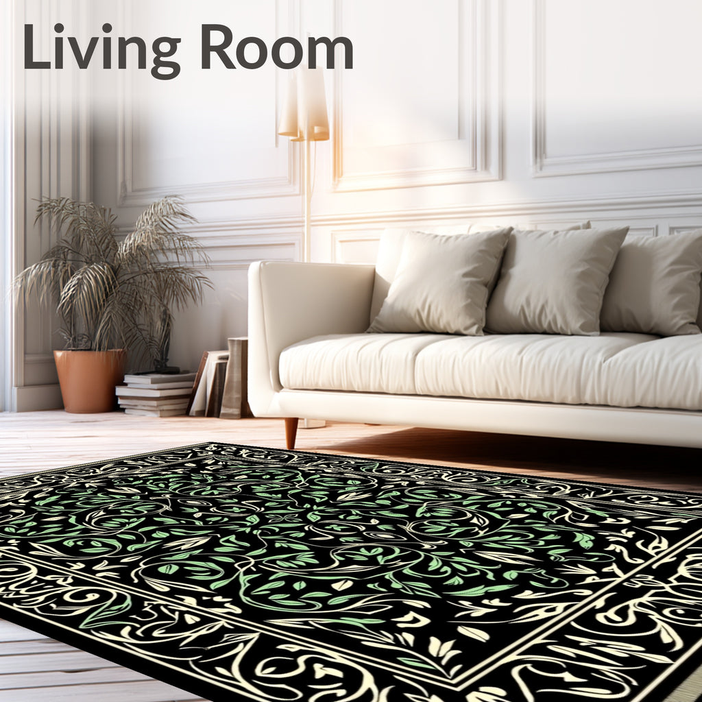 Cream Green Floral Vine Area Rug
