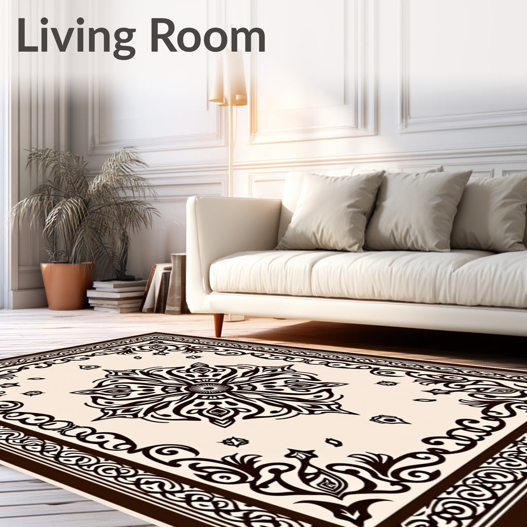 Dark Brown Centralized Floral Scrollwork Rug