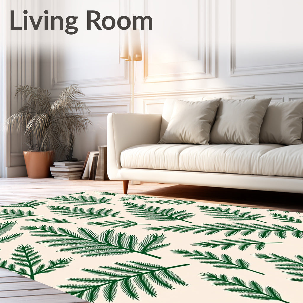 Forest Green Pine Branches Repeating Pattern Rug