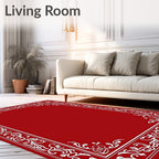 Crimson White Scroll Border Rug