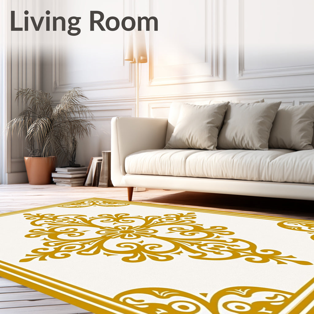 Golden Floral Medallion Corners Rug