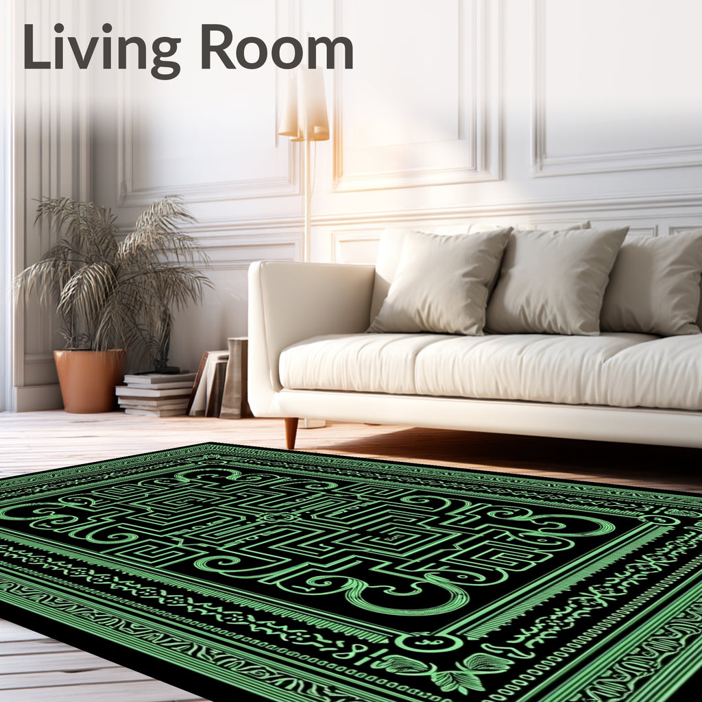 Neon Green Geometric Maze Rug