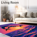 Vibrant Three Dolphins Sunset Ocean Waves Rug