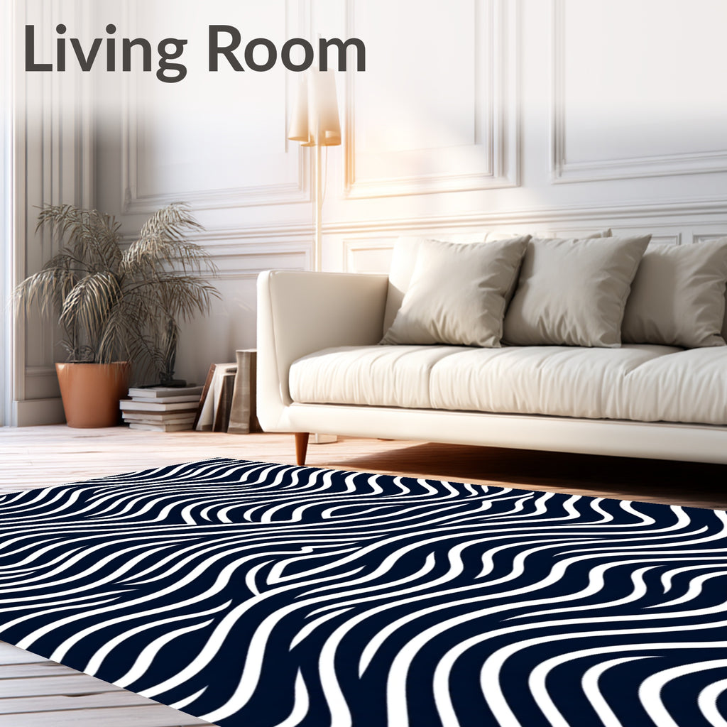 Deep Navy White Organic Wave Rug