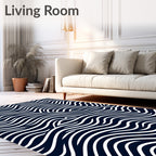 Deep Navy White Organic Wave Rug