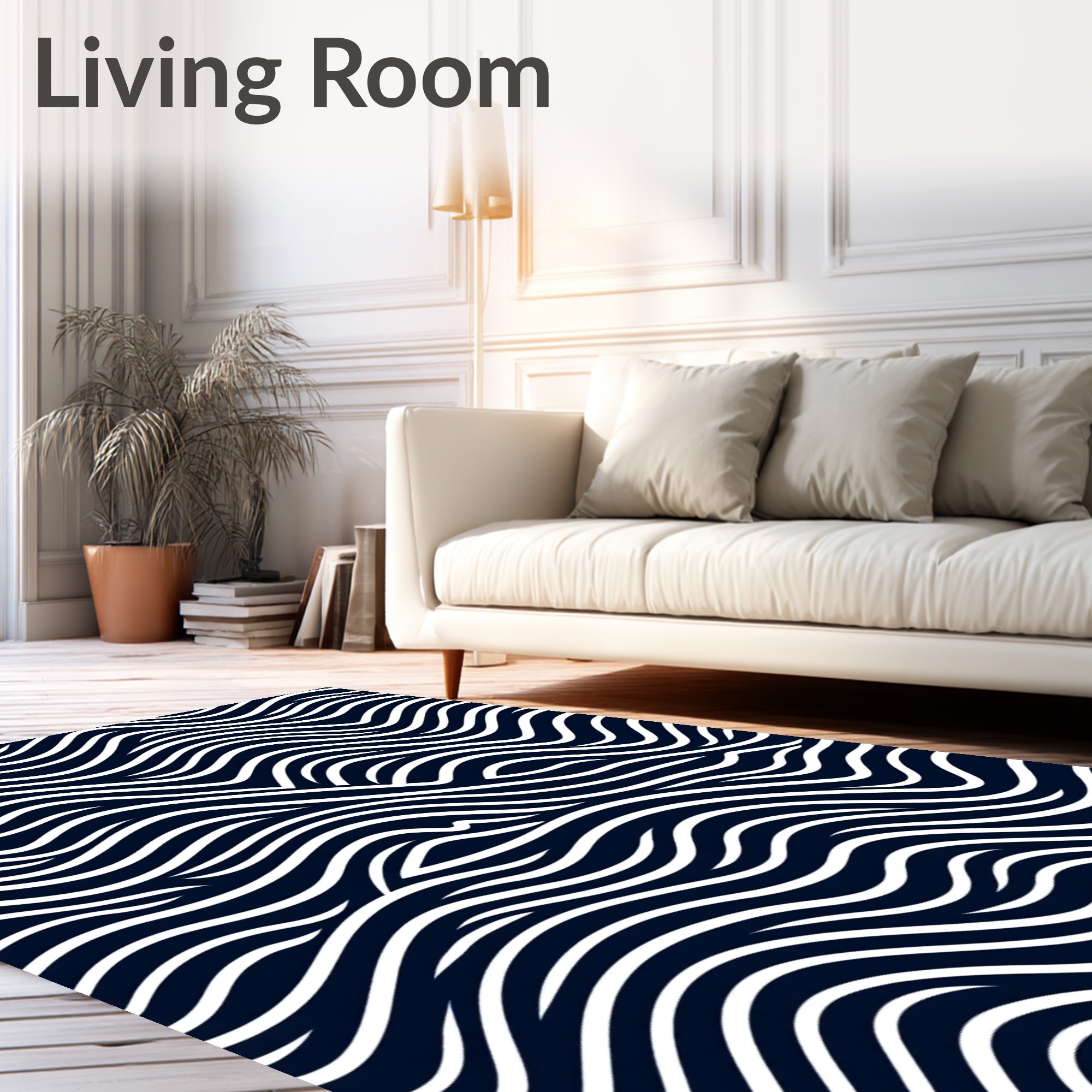 Deep Navy White Organic Wave Rug
