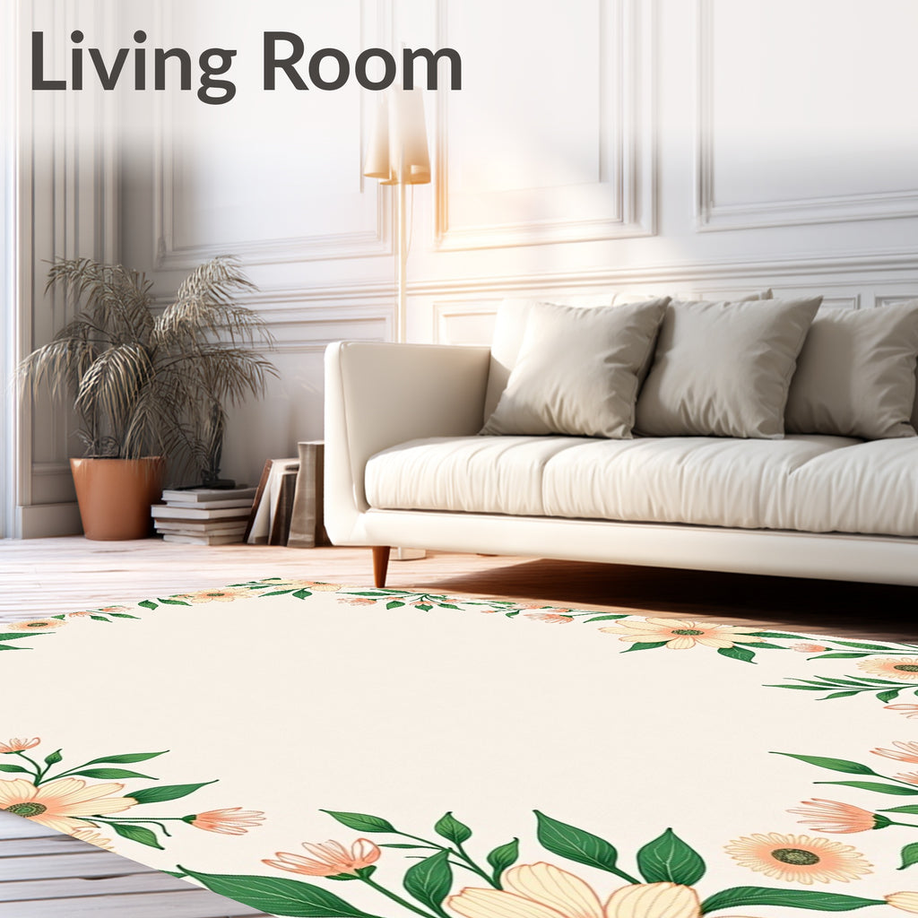 Peach Blossom Floral Border Rug