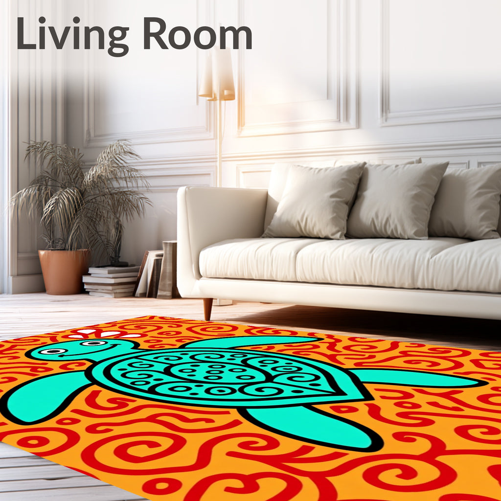 Turquoise Turtle Swirl Orange Rug