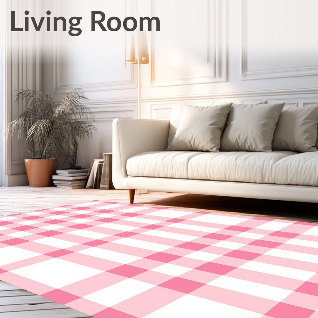 Pink White Gingham Check Rug