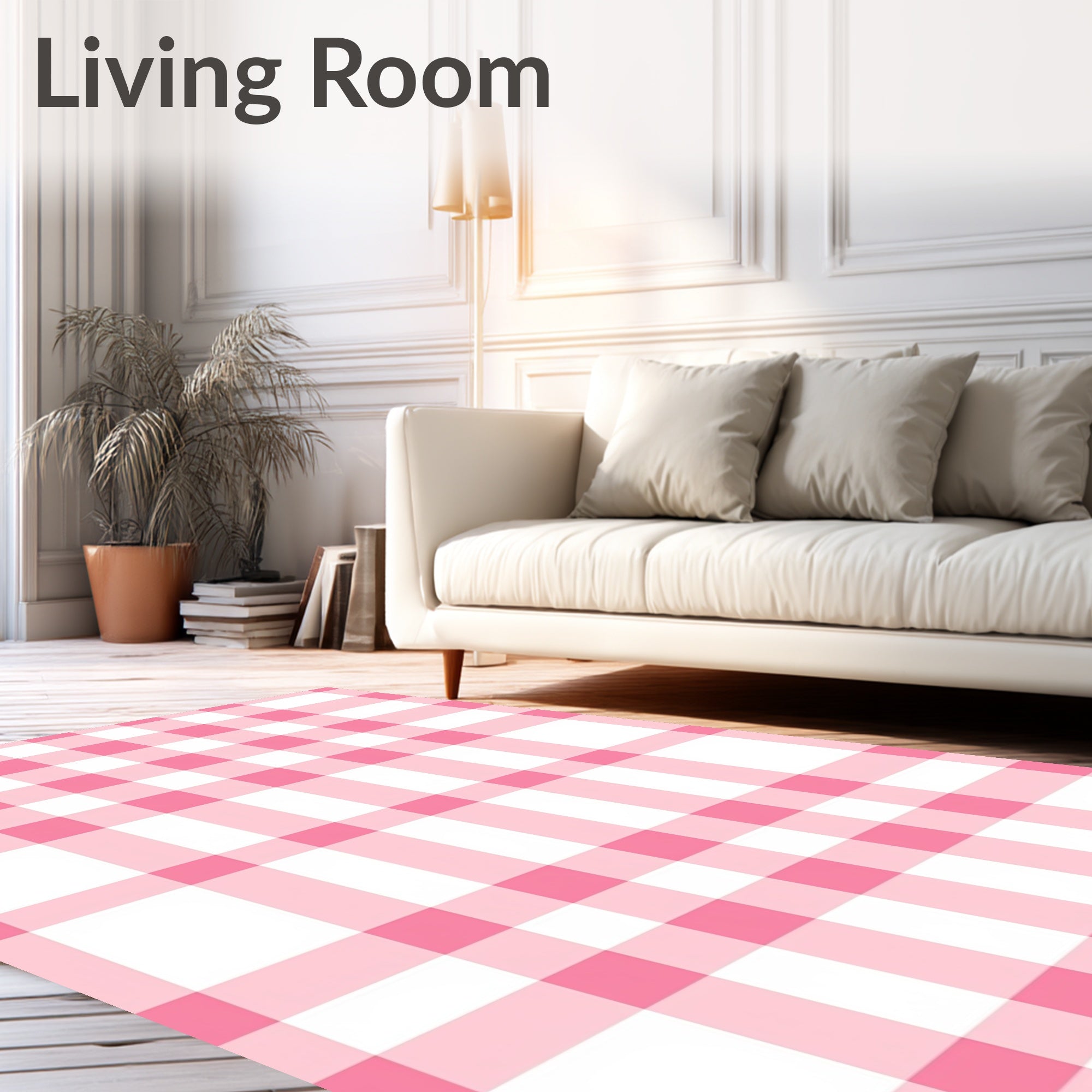 Pink White Gingham Check Rug