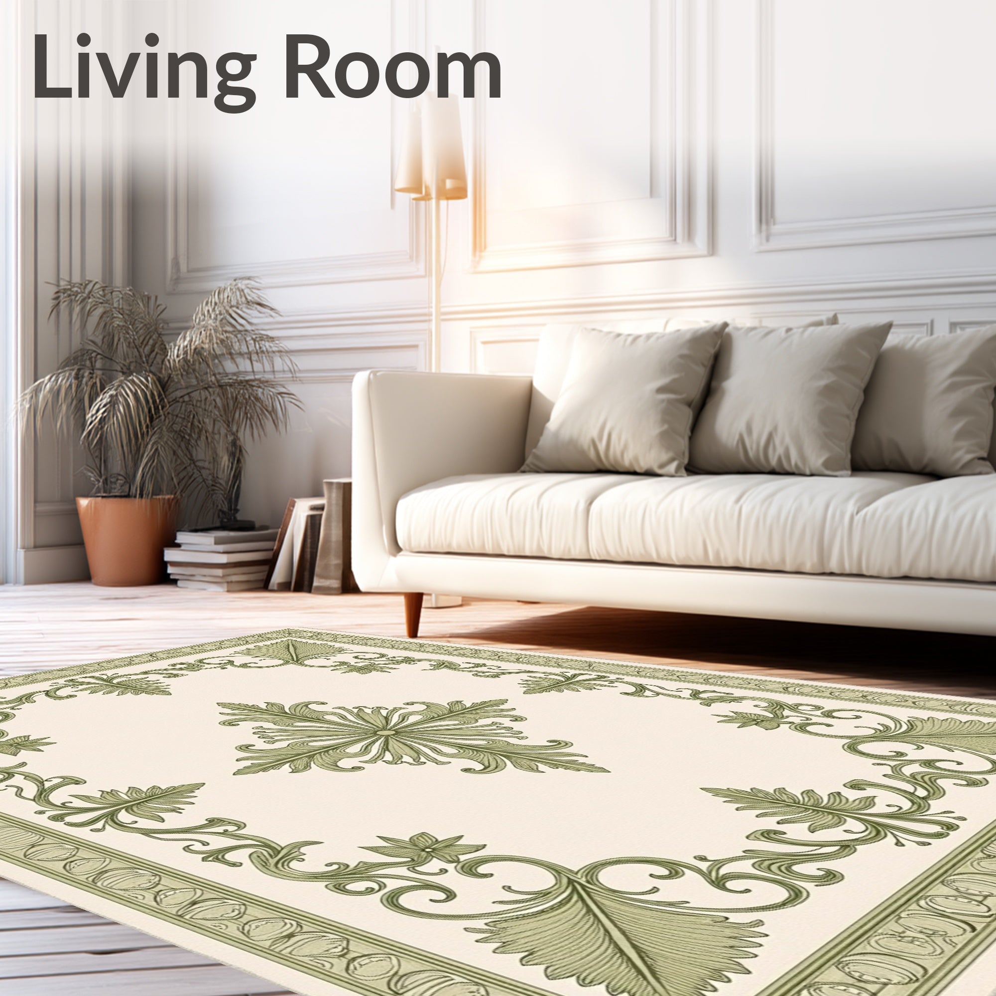 Light Green Floral Medallion Border Rug