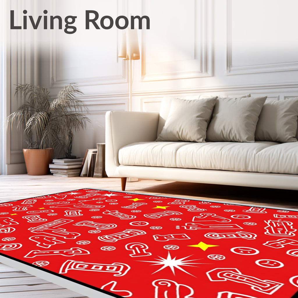 Red White Abstract Graffiti Shapes Rug