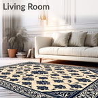 Navy Cream Damask Floral Medallion Rug
