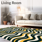Retro Swirled Cream Yellow Wave Rug