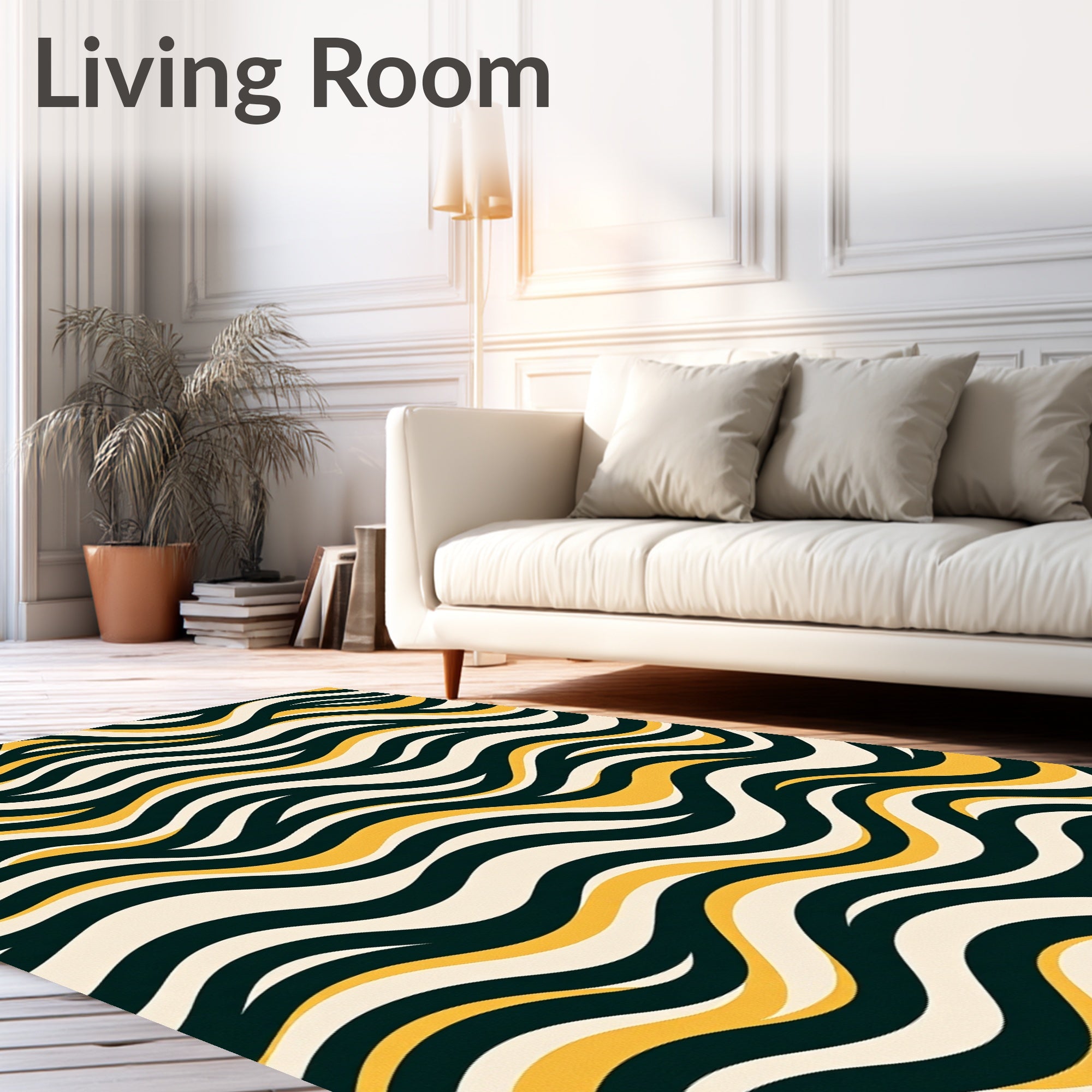 Retro Swirled Cream Yellow Wave Rug