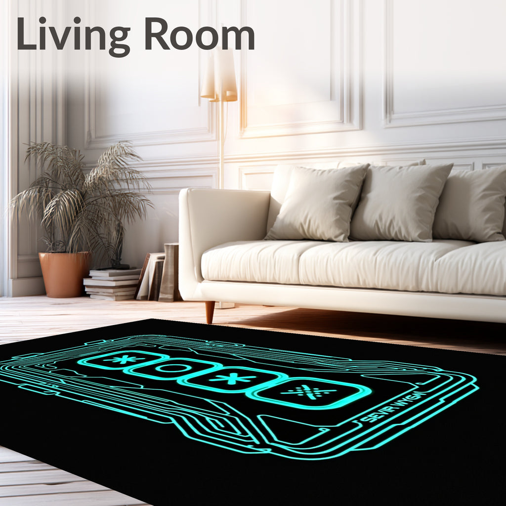 Neon Futuristic Digital Interface Symbols Rug