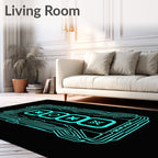 Neon Futuristic Digital Interface Symbols Rug