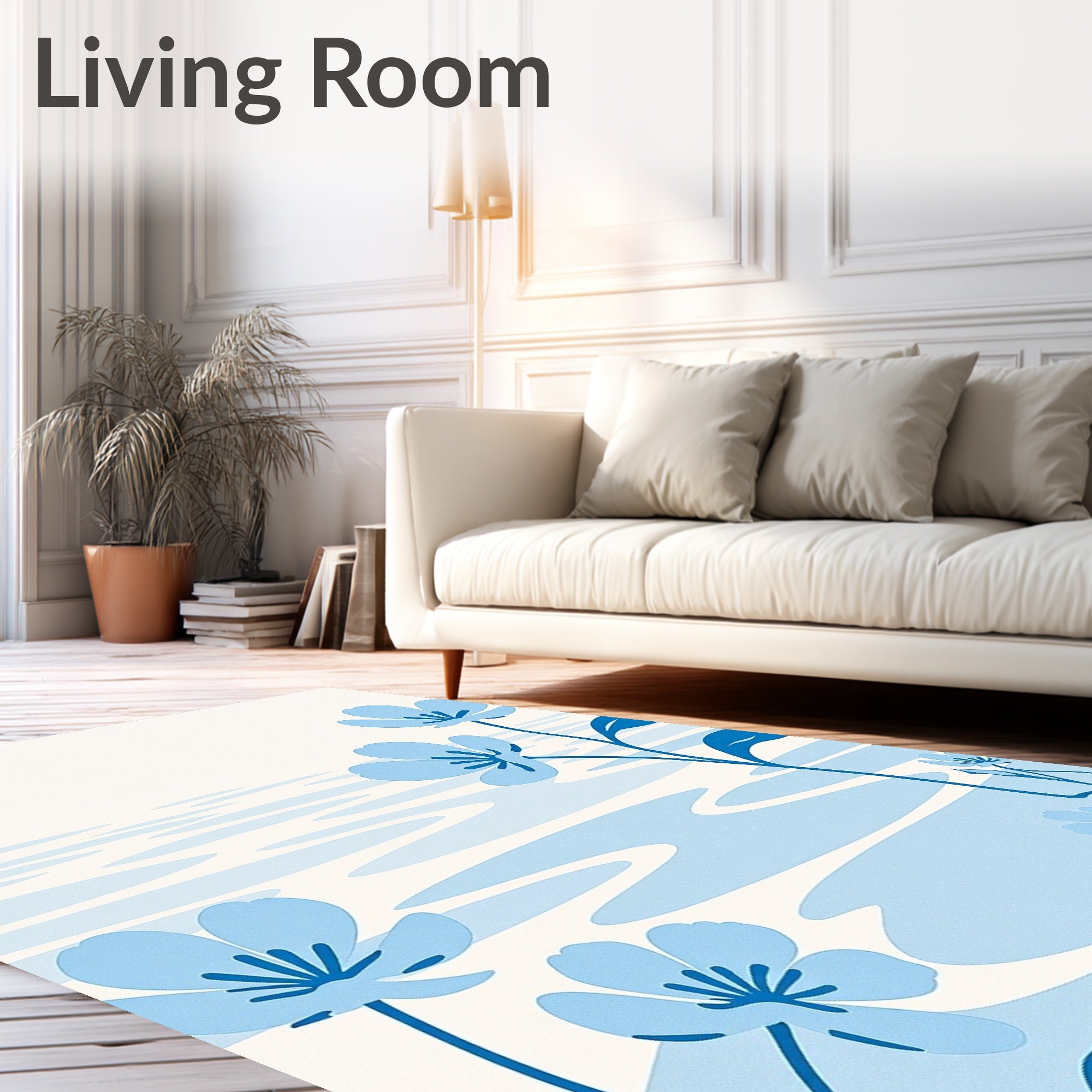 Light Blue Floral Water Ripple Rug