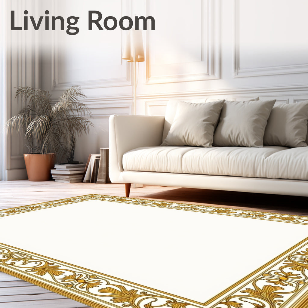 Golden Ochre Classic Floral Border Rug
