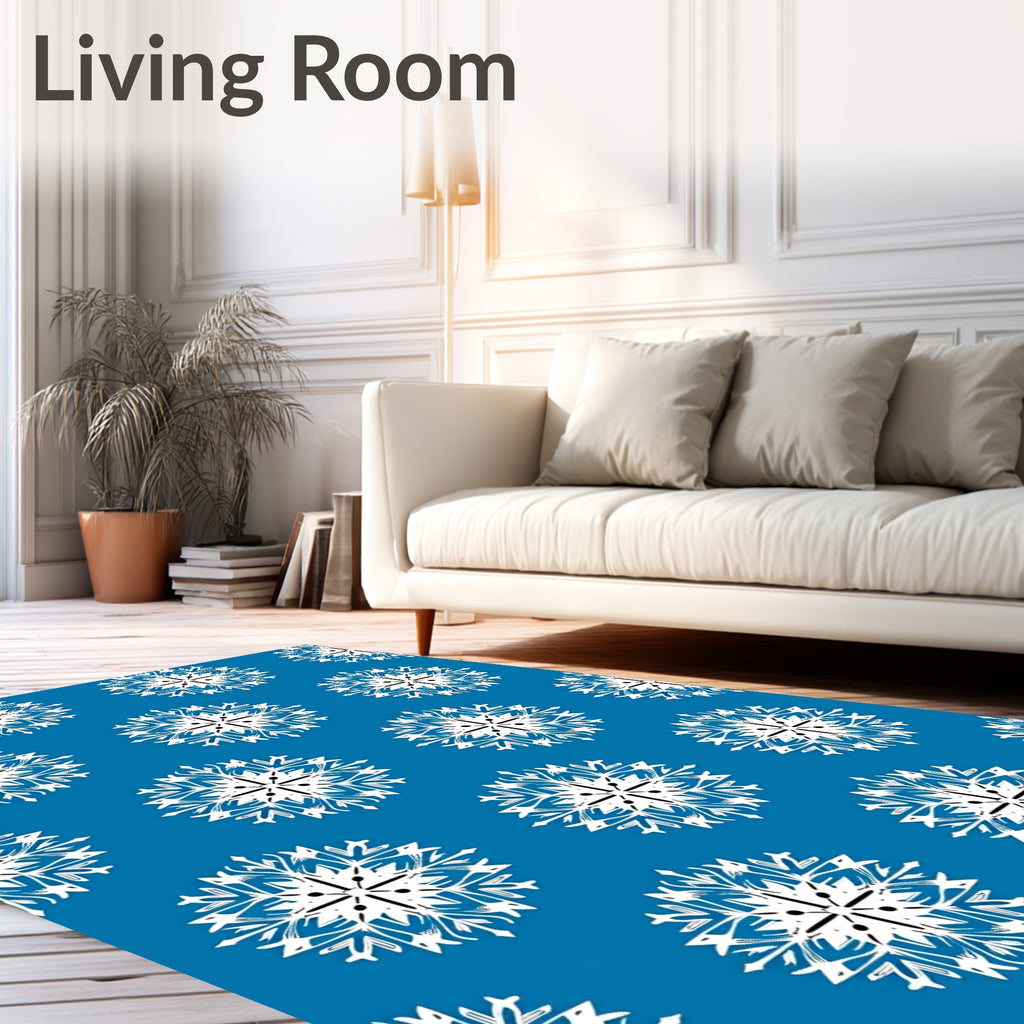Classic Blue White Snowflake Repeat Rug