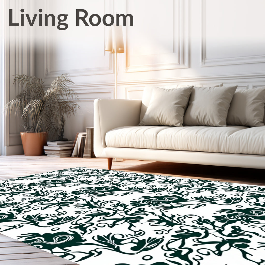 Dark Green Vine Leaf Abstract Flourish Rug