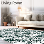 Dark Green Vine Leaf Abstract Flourish Rug