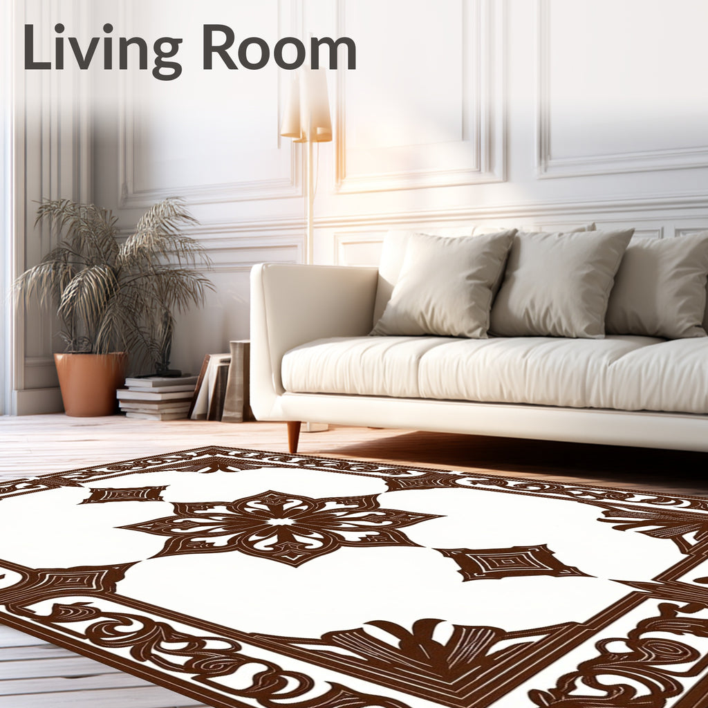 Deep Brown Ornamental Floral Medallion Rug