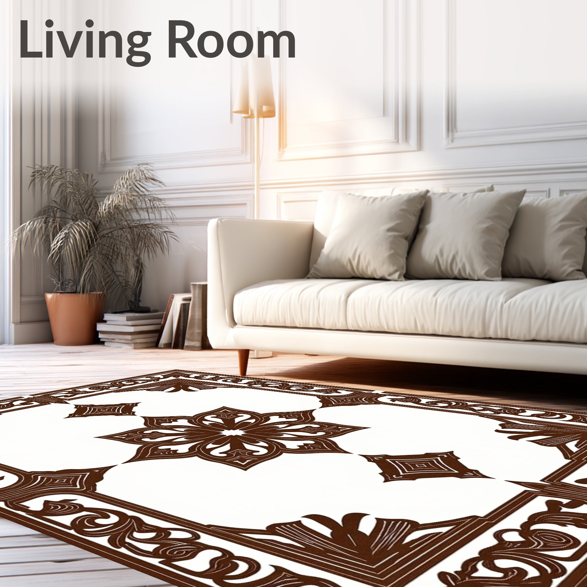 Deep Brown Ornamental Floral Medallion Rug