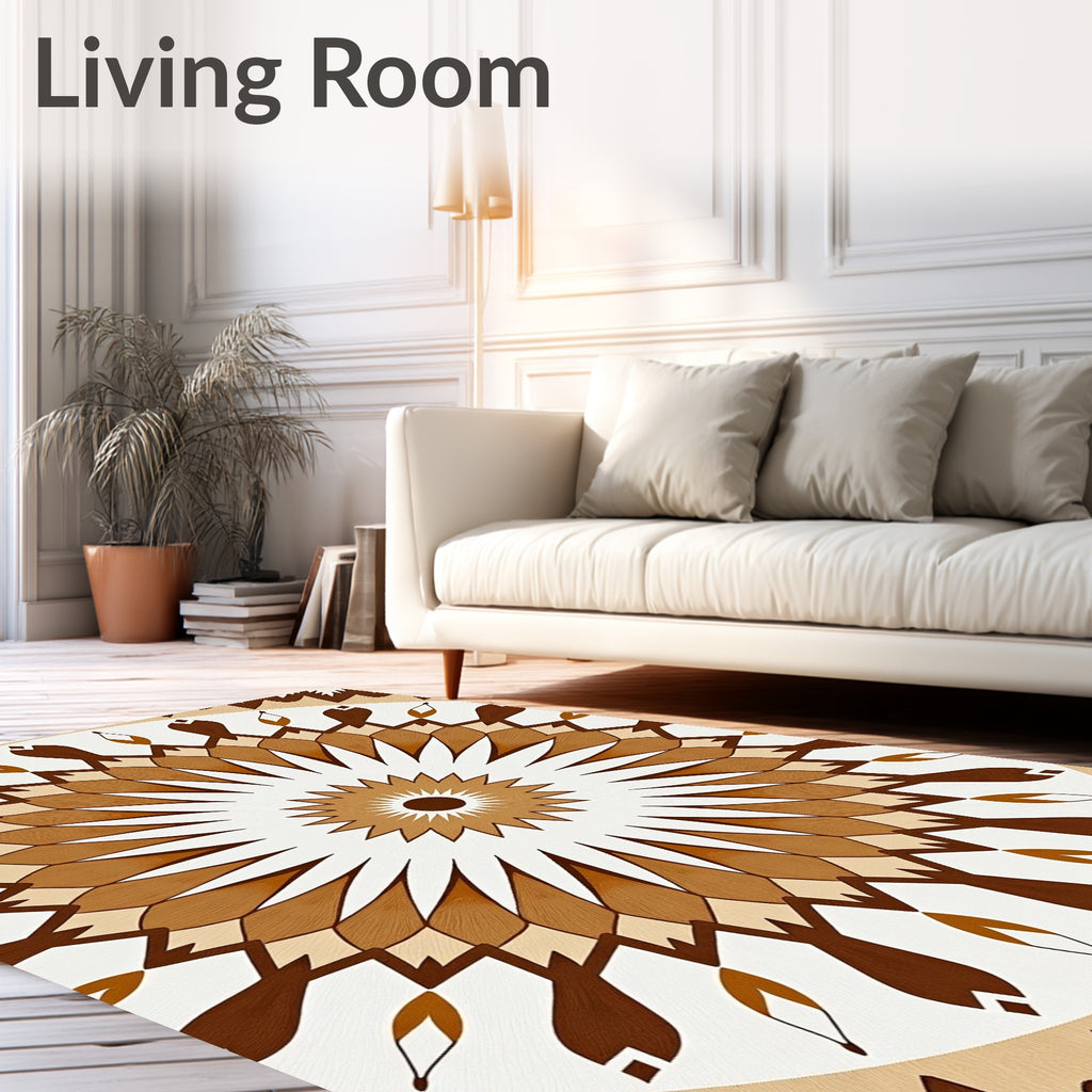 Brown Earth Tone Radial Sunburst Rug