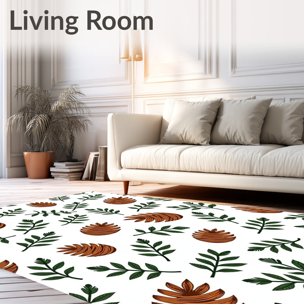 Brown Pine Cone Green Leaf Pattern Rug