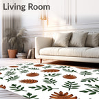 Brown Pine Cone Green Leaf Pattern Rug