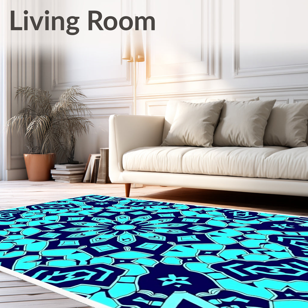 Vibrant Cyan Medallion Symmetry Rug