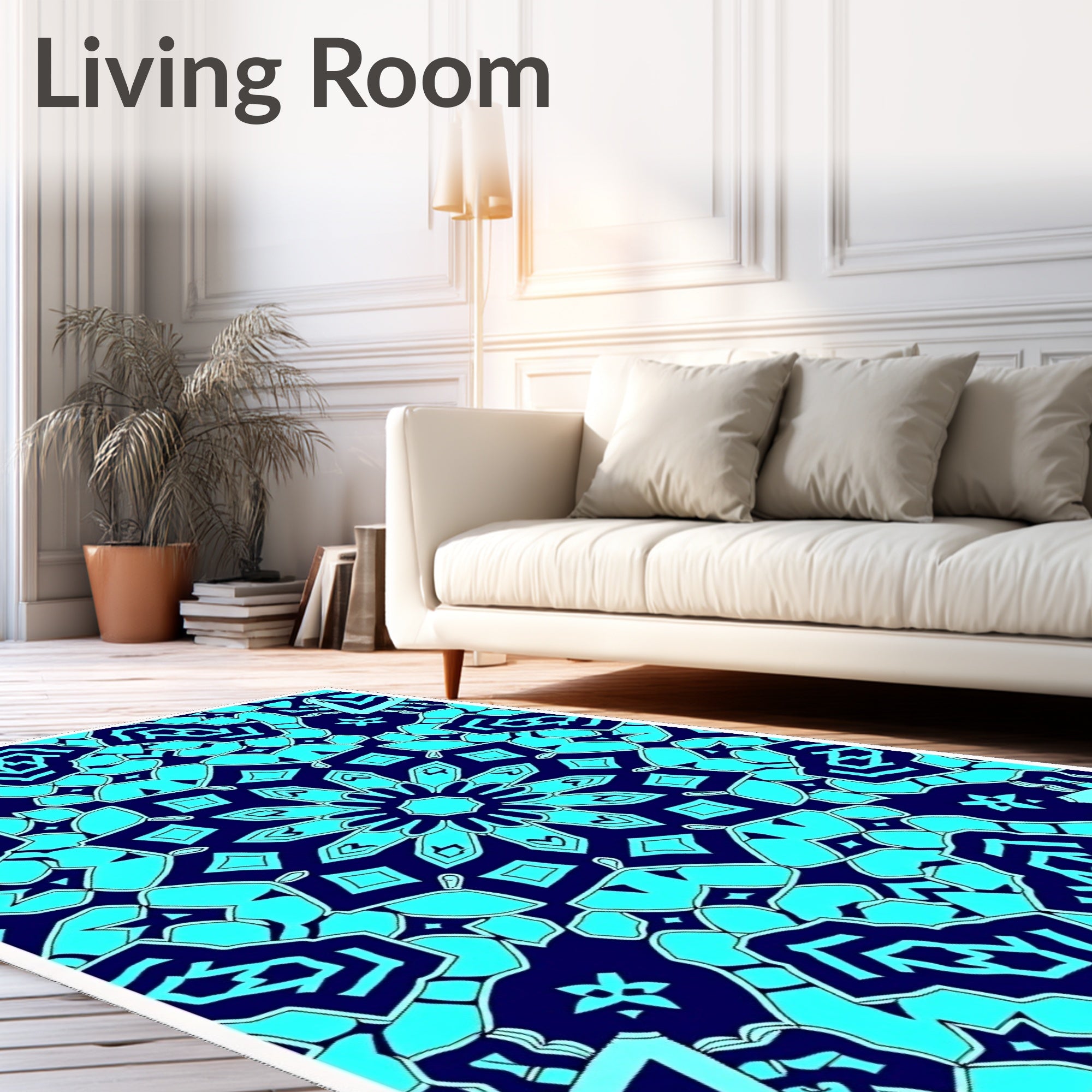 Vibrant Cyan Medallion Symmetry Rug