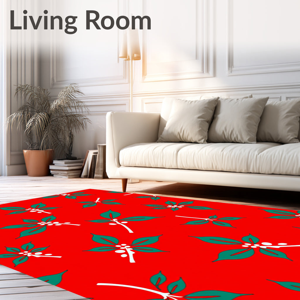 Vibrant Red Green Holly Berries Rug