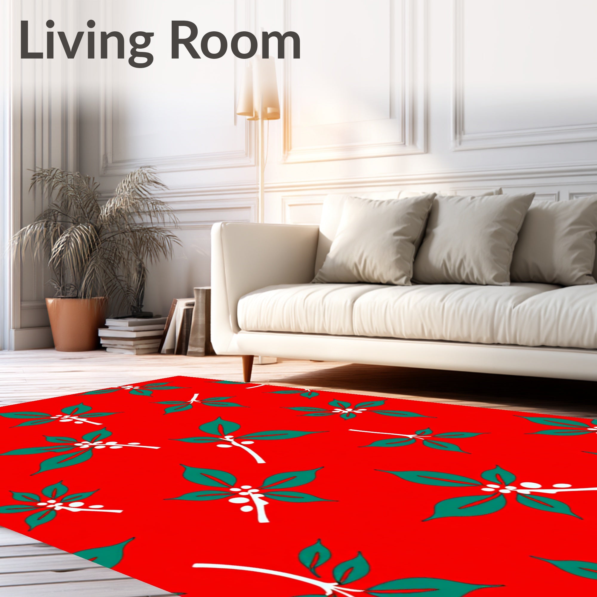 Vibrant Red Green Holly Berries Rug