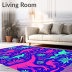 Retro Neon Dinosaur Jungle Scene Rug