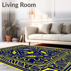 Nautical Navy Blue Yellow Anchor Emblem Rug