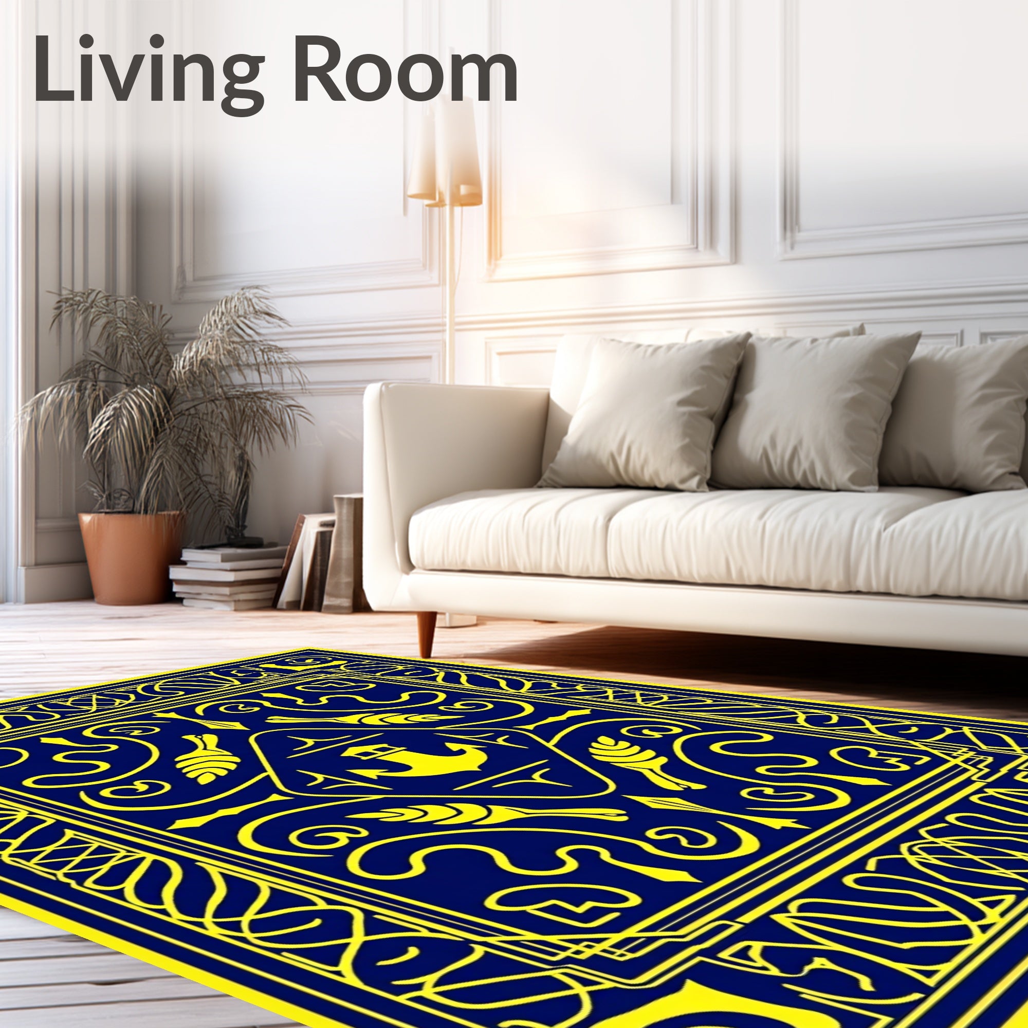 Nautical Navy Blue Yellow Anchor Emblem Rug