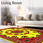 Vibrant Yellow Red Floral Medallion Rug