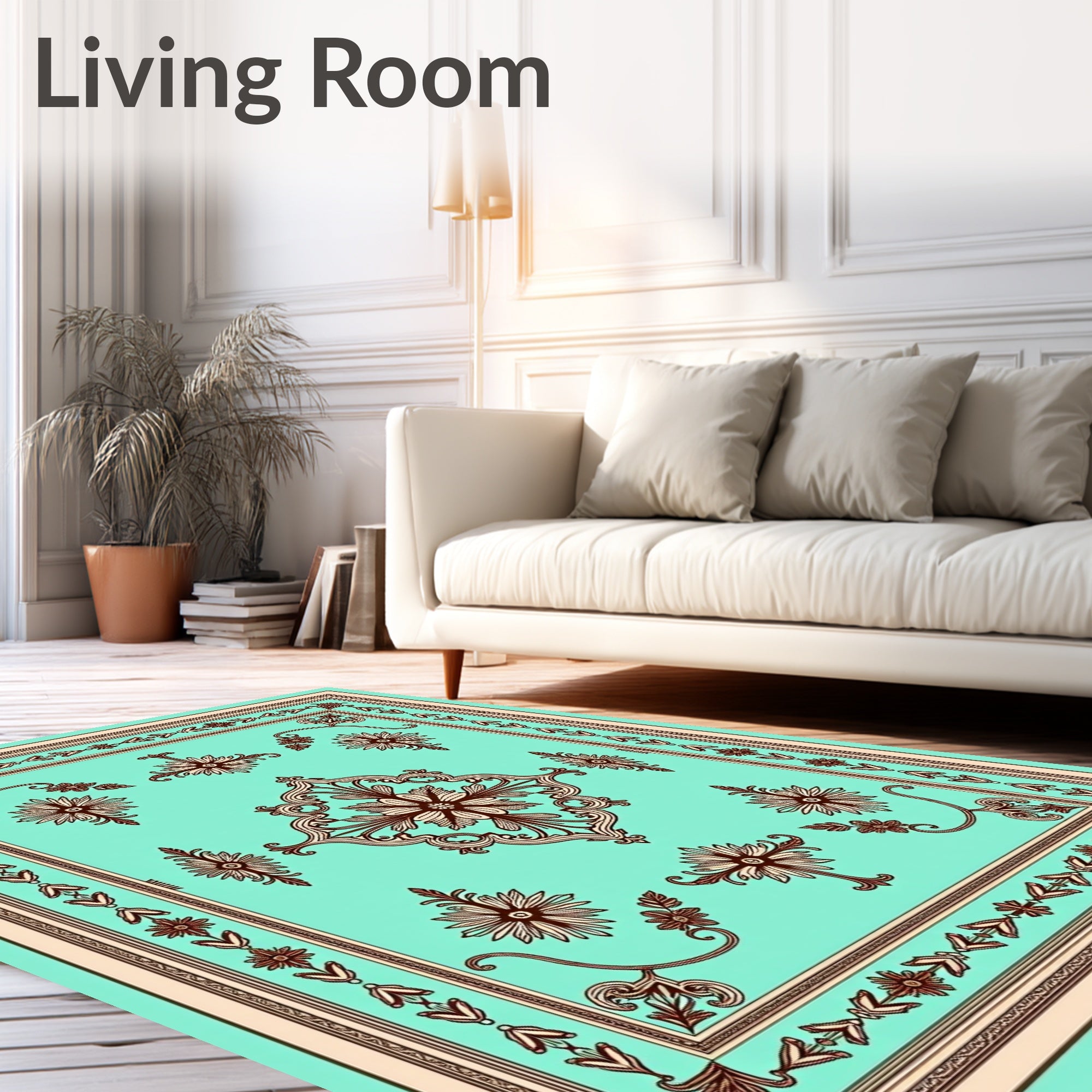Ornate Floral Medallion Teal Rug