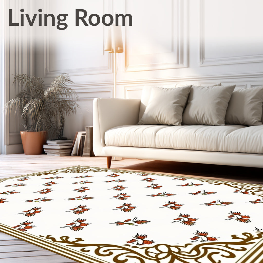 Red And Yellow Bird Folk Art Rug