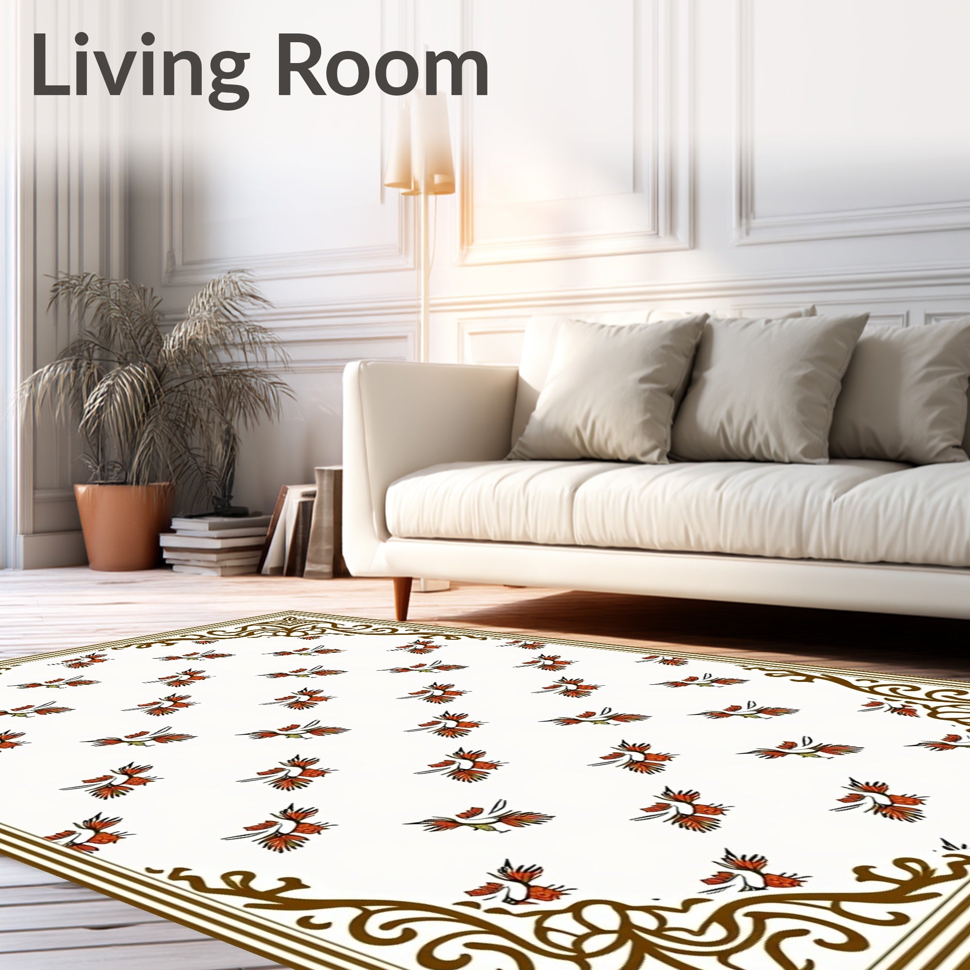 Red And Yellow Bird Folk Art Rug