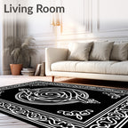 Black White Elaborate Orb Border Rug